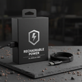 Rechargeable AA batteries in tactical black packaging with USB charging cable