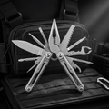 Patriot 18-in-1 tactical multi-tool open showing all tools on dark background